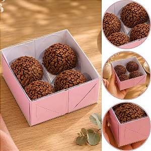 10 CAIXA P/ 04 DOCES C/ VISOR ROSA 8X8X4 5745 (IDEIA)
