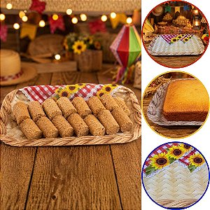 5 BANDEJA FESTA JUNINA 19,8X33,3 CM DE PAPEL ARRAIA GIRASSOL (KX) 7130-34
