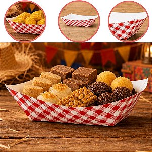 10 BANDEJA DE PAPEL XADREZ VERMELHA 14,5CM (FESTA JUNINA 2026)