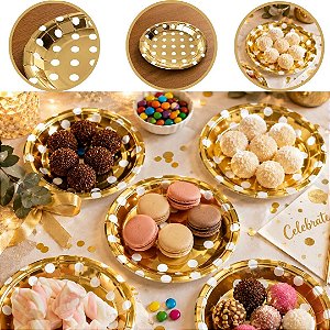 10 PRATO FESTA DE LUXO POA DOURADO DE PAPEL 18ML (SILVER)