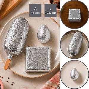 100 FOLHAS PAPEL CHUMBO PRATA 18X19,5 CM P/ BOLO GELADO