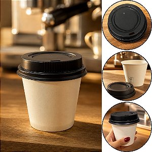 50 COPO DE PAPEL 250 ML COM TAMPA PRETA (FNS)
