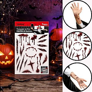 01 TATUAGEM DE PELE HALLOWEEN MACHUCADOS C/02 CARTELAS (REGINA)