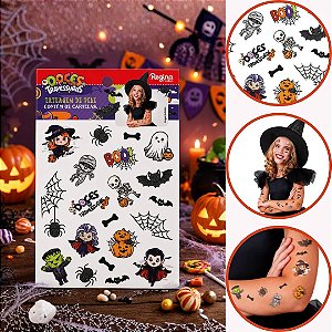 01 TATUAGEM DE PELE PERSONAGENS HALLOWEEN INFANTIL C/02 CARTELAS (REGINA)