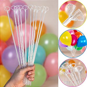 COMBO 50 PEGA BALÃO VARETA SUPORTE BEXIGA 32CM CRISTAL (KÉ DOCE)