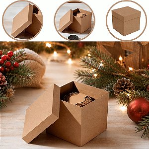 10 CAIXA CUBO P/ PRESENTE DE NATAL C/ TAMPA 17X17X17 KRAFT 6321 ( NATAL IDEIA 2026 )
