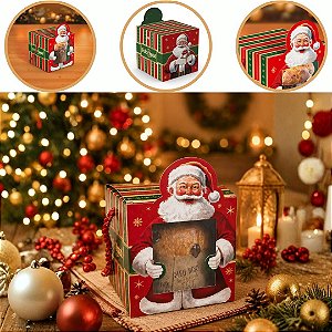 10 CAIXA P/ MINI PANETONE DE 100G C/ VISOR ALÇA 10X10X10 6155 ( NATAL IDEIA 2026 )