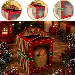 10 CAIXA P/ PANETONE 100G POP UP NATAL  C/VISOR 10X10X12 6182 ( NATAL IDEIA 2026 )