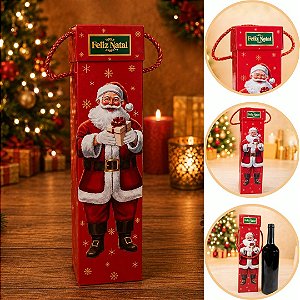 10 CAIXA P/GARRAFA DE VINHO C/ ALCA 8X8X33 FELIZ NATAL 6199 ( NATAL IDEIA 2026 )