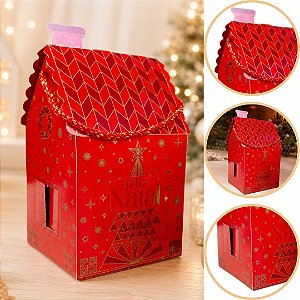 10 CAIXA CASINHA P/ PANETOENE 500G C/ ALÇA 14X14X24 6202 ( NATAL IDEIA 2026 )
