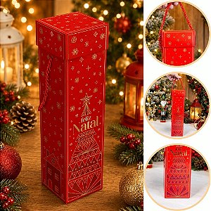 10 CAIXA P/ GARRAFA DE VINHO C/ TAMPA E ALÇA 8X8X33 BRILHOS DE NATAL 6233 ( NATAL IDEIA 2026 )