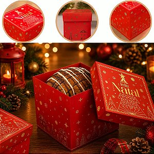 10 CAIXA QUADRADA G 15X15X15 PRESENTE DE NATAL PANETONE 500G C/ TAMPA  BRILHOS 6306 ( NATAL IDEIA 2026 )