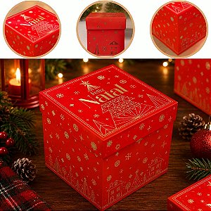 10 CAIXA QUADRADA 13X13X13 PRESENTE DE NATAL PANETONE 250G C/ TAMPA  BRILHOS 6307 ( NATAL IDEIA 2026 )