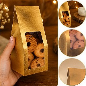 10 SACO LEMBRANCINHA C/ VISOR LAMINADO OURO P 8X7X19 5507 ( NATAL IDEIA 2026 )