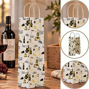 10 SACOLA COM ALÇA PARA GARRAFA DE VINHO 12X6X35CM PA00848 (PLUMA)