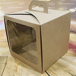 5 CAIXA PANETONE 500G COM ALÇA E VISOR 16X16X16 1207 KRAFT NATAL ID1207 ( IDEIA NATAL OUTLET )