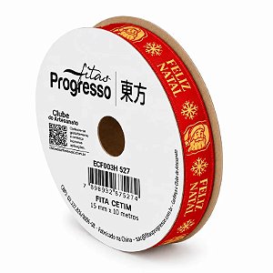 ROLO DE 10 METROS DE FITA CETIM 15MM FELIZ NATAL  VERMELHO 527 ( PROGRESSO ) XXXXXX SAIDA AUTOMATICA