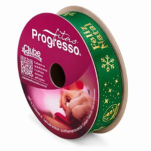 ROLO DE 10 METROS DE FITA CETIM 22MM FELIZ NATAL VERDE 1120 ( PROGRESSO ) XXXXXX SAIDA AUTOMATICA