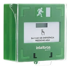 Acionador de emergência rearmável AS 2010 da Intelbras para liberação rápida de portas.