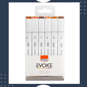 Marcador Artístico EVOKE, Tons de Pele Dual Marker - Kit 6 cores