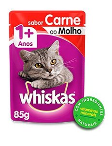 Sachê de Ração úmida para Gatos WHISKAS® Adulto Sabor Carne ao Molho- 85g