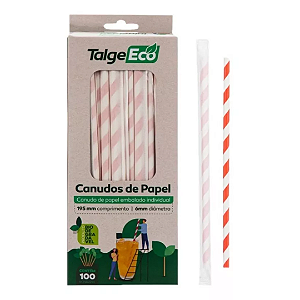 Canudo de papel Biodegradável Listrado Vermelho Talge - 100 unidades