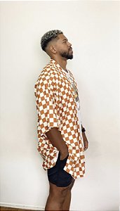 Kimono Oversized Xadrez Caramelo