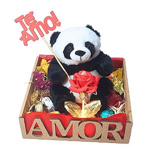 Cesta Namorados Te Amo Com Urso Panda E Luminária