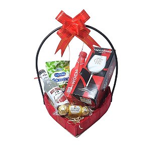 Cesta Coração Times de Futebol com Taça, Bebida, Chocolate
