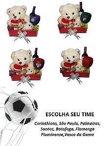 Cesta Encantadora Com Urso, Vinho E Taça Escolha Seu Time