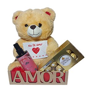 Cesta Romântica Urso Fofo , Ferrero Rocher E Água Floral