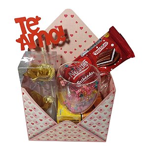 Cesta Presente Feminina Rosa Luminária, Caneca, Chocolate