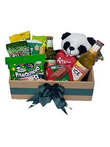 Cesta Romântica Verde e Amarela Brasil Dia Dos Namorados Com Panda
