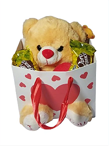 Urso com Coração Fofo na Sacolinha + Bombons Presente Romântico
