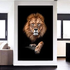 Quadro Leão Majestoso Lindo Fundo Preto Grande Sala 100x70