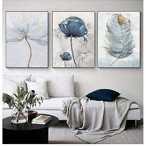 Quadros Flores Azuis 3 Artes