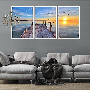 Trio com Moldura e Vidro - Pier por do Sol