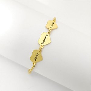 Pulseira  Personalizada Corações com nome (Até 3 corações).