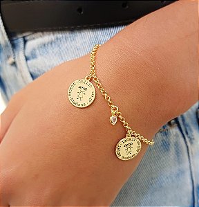 Pulseira Personalizada Medalhinha dados de nascimento ( 2 medalhinhas).