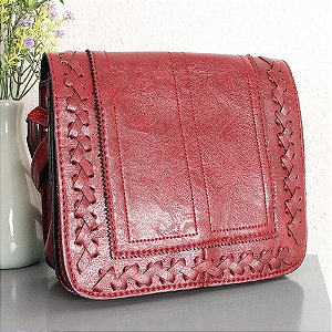 Bolsa Transversal Feminina Em Alto Relevo Com Tressê Vermelha