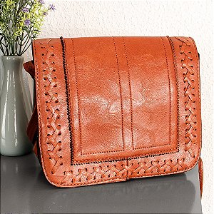 Bolsa Transversal Feminina Em Alto Relevo Com Tressê Marrom claro