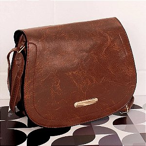 Bolsa Feminina Transversal Tiracolo Alto Relevo Fecho Botão Marrom