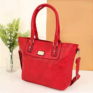 Bolsa Feminina Totem Alça Dupla Em Alto Relevo Tressê Vermelha 282A BCB282