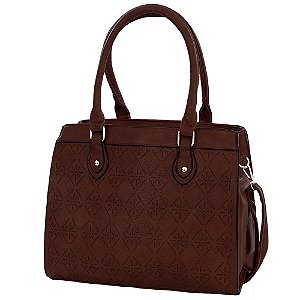 Bolsa Feminina Estruturada Duas Repartições Detalhes Florais Café 273A BCB 280