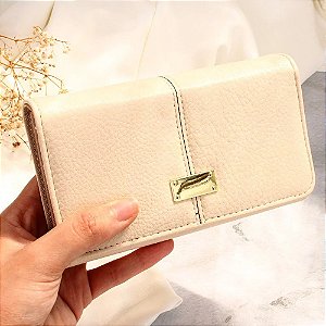 Carteira Feminina Transversal Alto Relevo Porta Cartões Moedas  COR AREIA