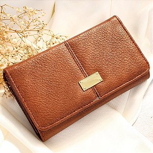 Carteira Feminina Transversal Alto Relevo Porta Cartões Moedas COR MARROM CLARO