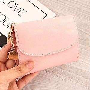 Carteira Feminina Tassel Pingente Corações Porta Cartões - ROSA