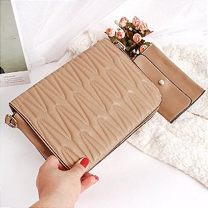 Bolsa Transversal  Luxo Alto Relevo com Porta Cartões Caqui