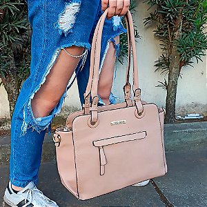 Bolsa Totem Estruturada Feminina Detalhes Metálicos Alça Dupla CAQUI LC025 BCB276