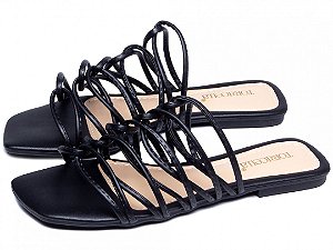 Sandália Rasteira Tiras Finas Entrelaçadas Preto BC1000-59A